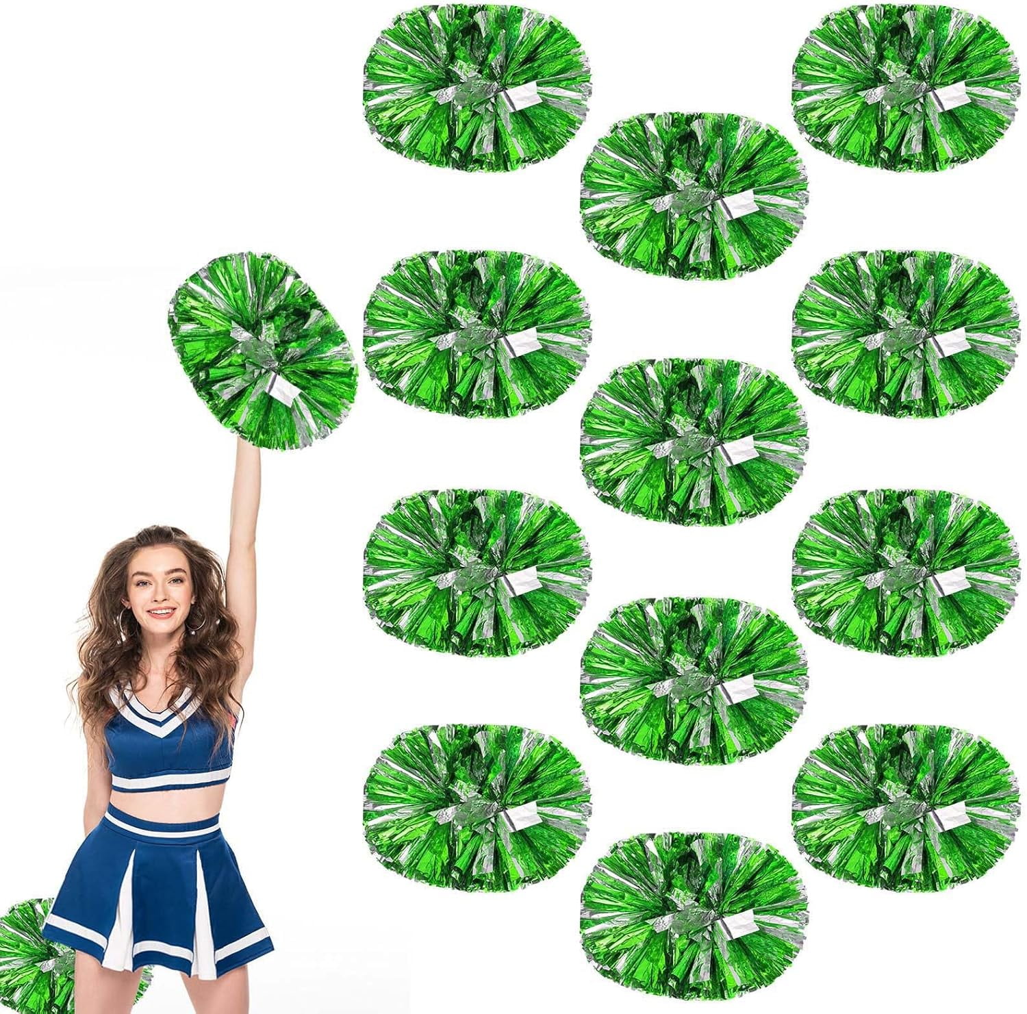 Cheerleader Pom Poms 12 Pack Sports Dance Cheering Plastic Metallic Cheerleading Pom Poms for Kids Adults