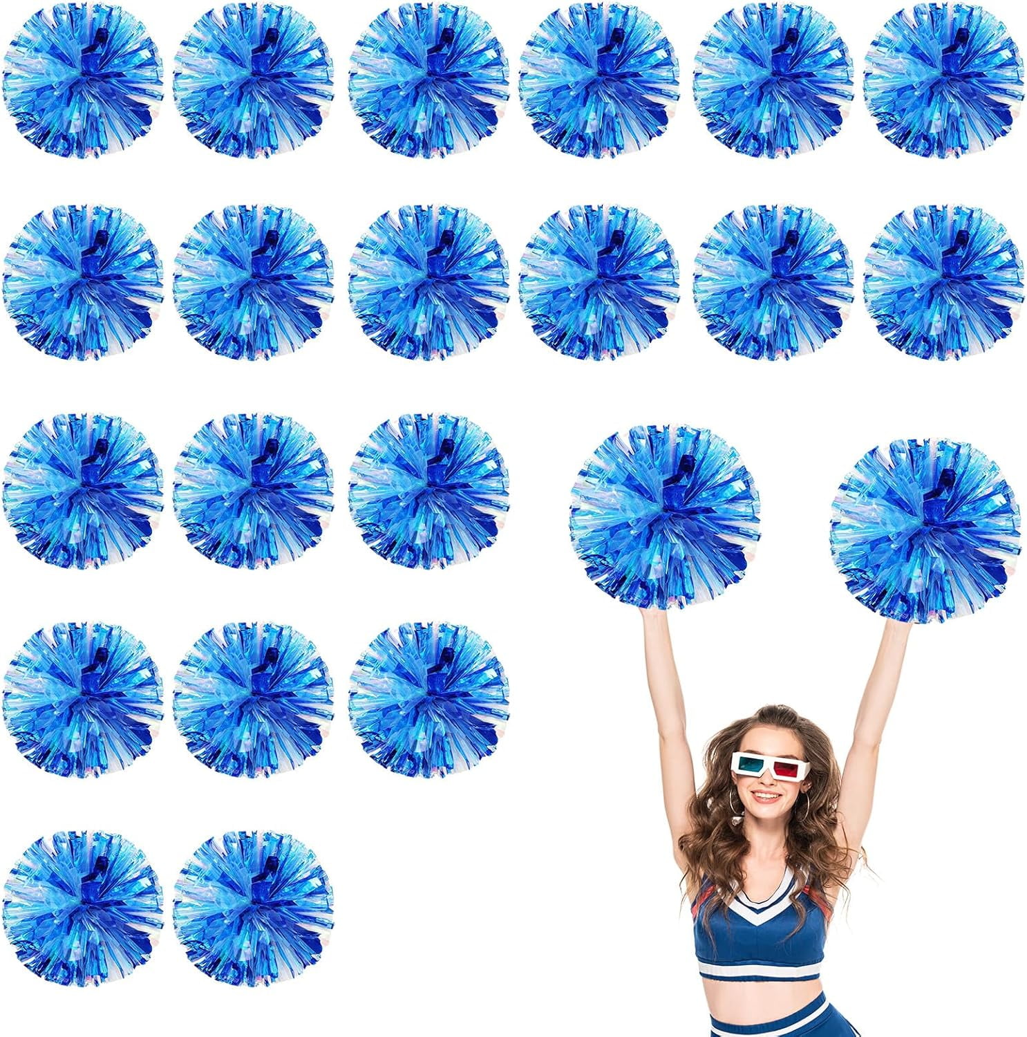 Cheerleader Pom Poms 20 Pack Sports Dance Cheering Plastic Metallic Cheerleading Pom Poms for Kids Adults-Ring Style