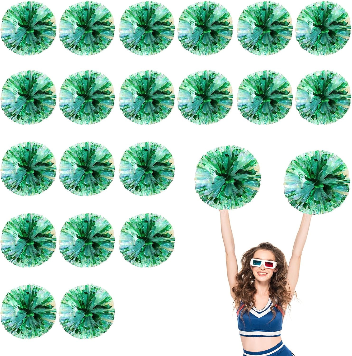 Cheerleader Pom Poms 20 Pack Sports Dance Cheering Plastic Metallic Cheerleading Pom Poms for Kids Adults-Ring Style