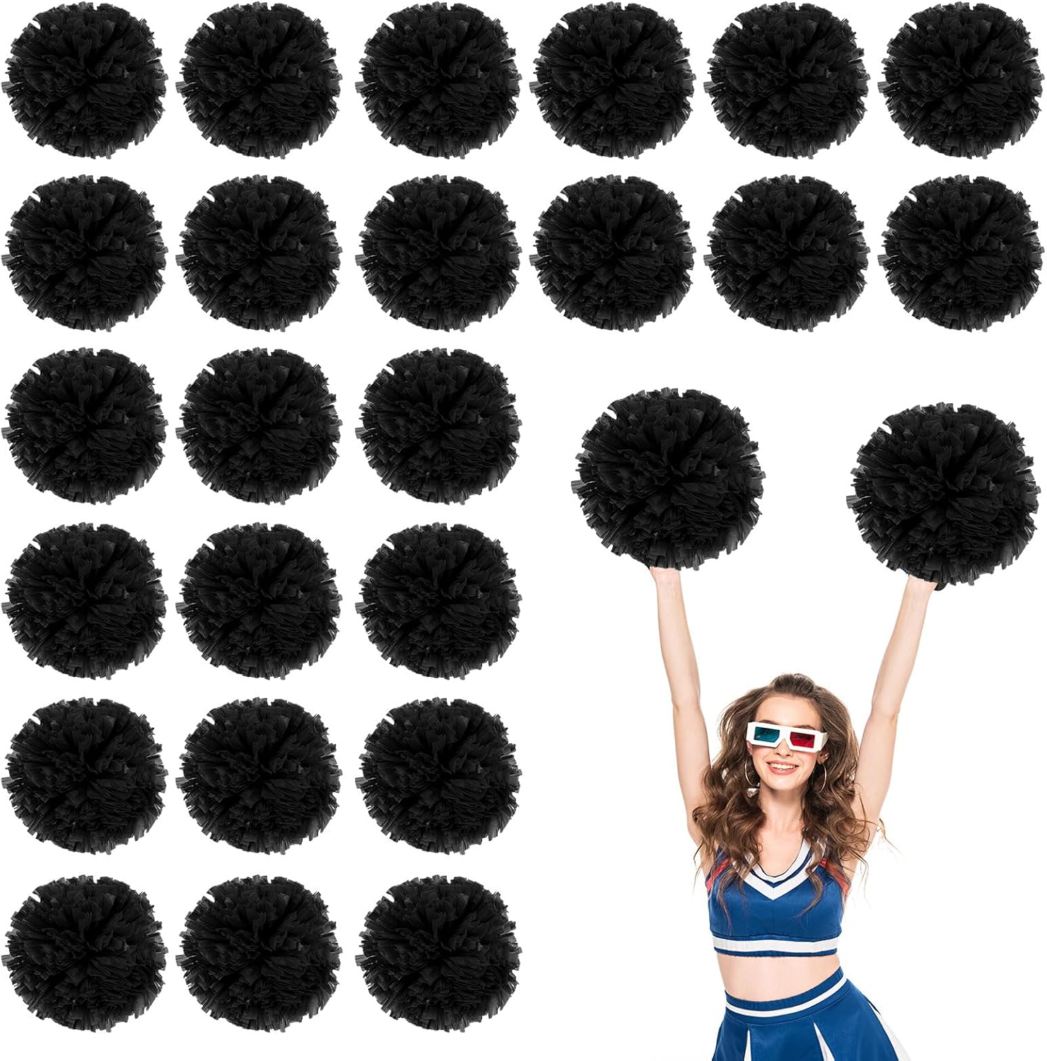 Cheerleader Pom Poms 24 Pack Sports Dance Cheering Plastic Metallic Cheerleading Pom Poms for Kids Adults-Ring Style