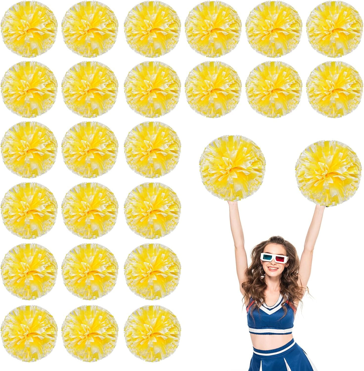 Cheerleader Pom Poms 24 Pack Sports Dance Cheering Plastic Metallic Cheerleading Pom Poms for Kids Adults-Ring Style