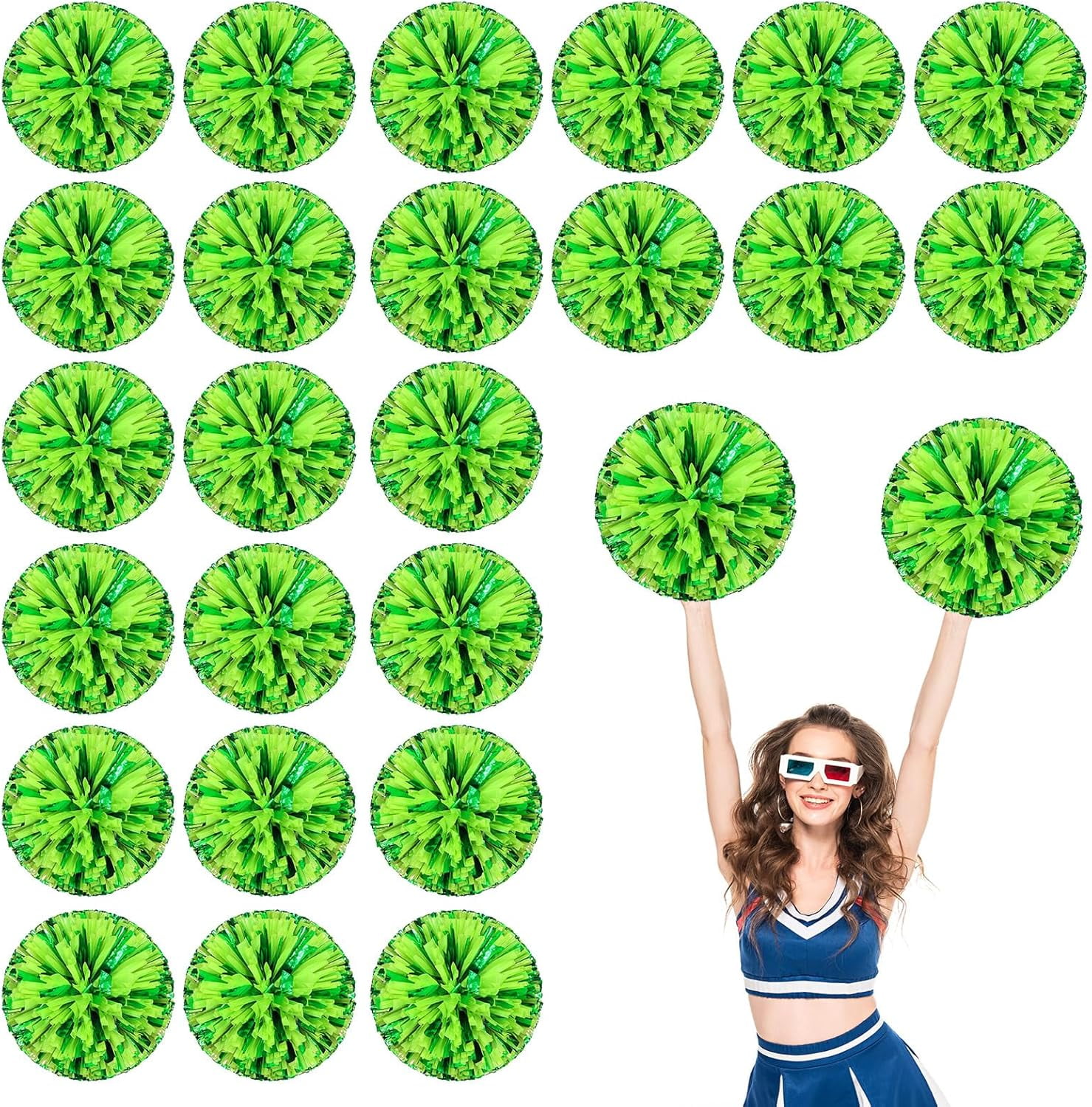 Cheerleader Pom Poms 24 Pack Sports Dance Cheering Plastic Metallic Cheerleading Pom Poms for Kids Adults-Ring Style