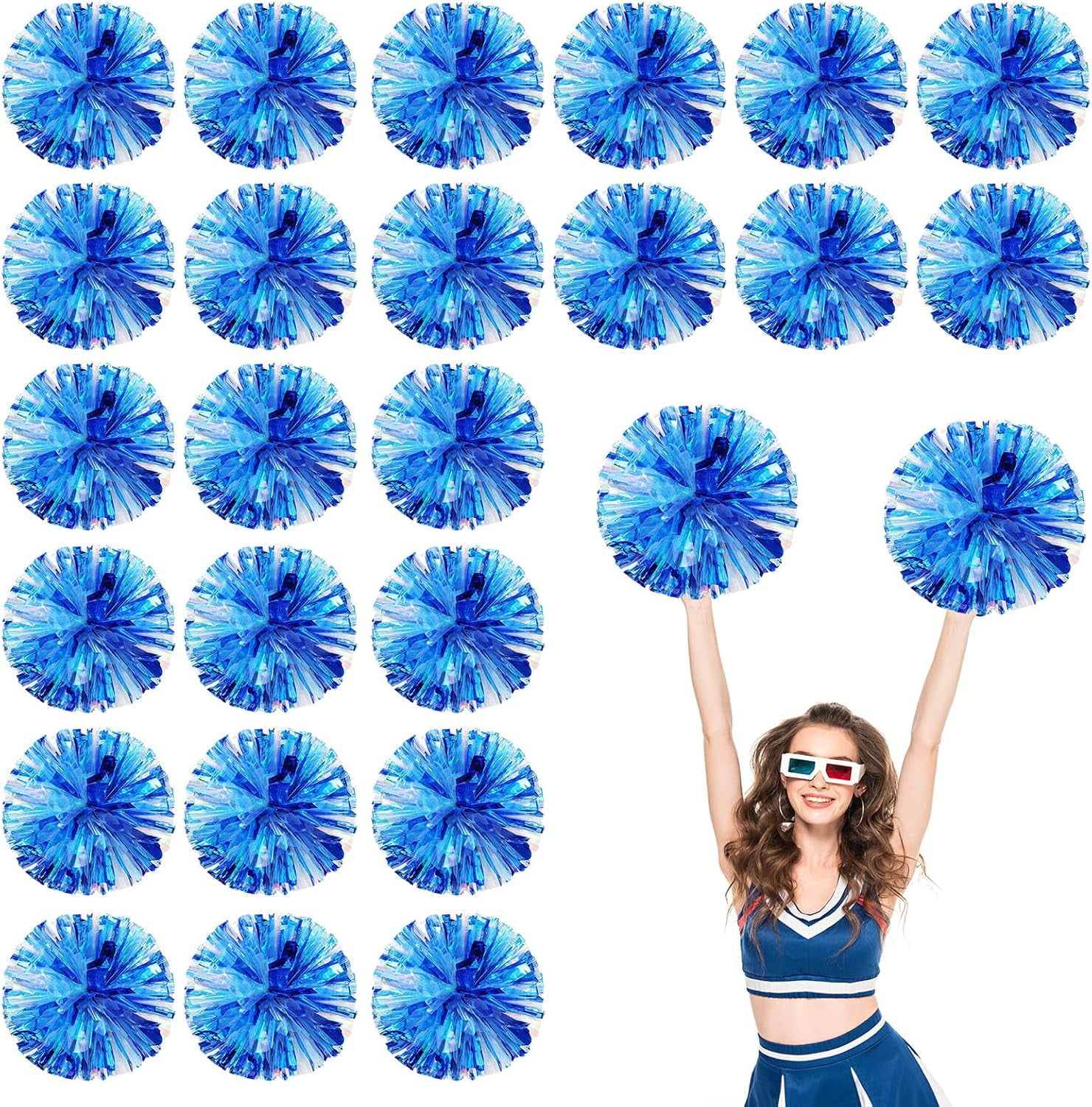 Cheerleader Pom Poms 24 Pack Sports Dance Cheering Plastic Metallic Cheerleading Pom Poms for Kids Adults-Ring Style