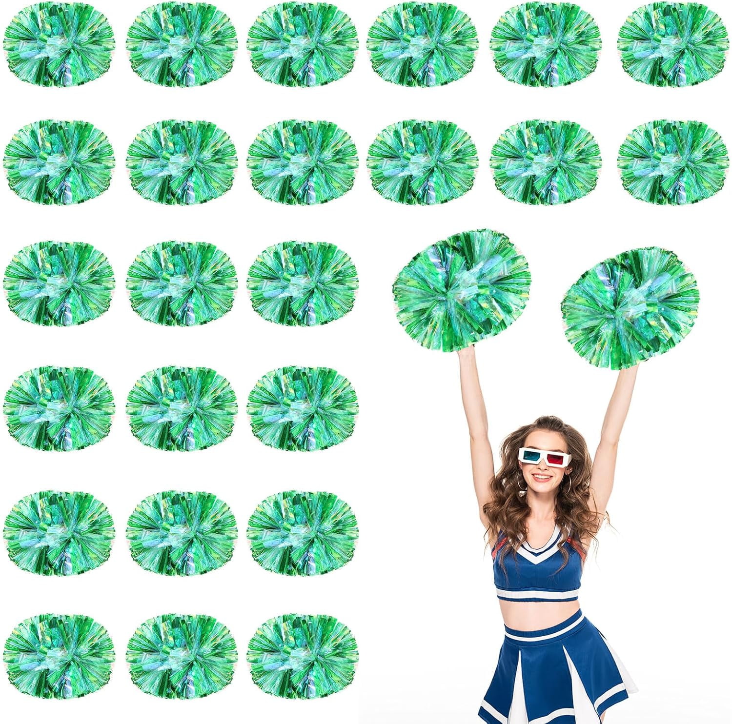Cheerleader Pom Poms 24 Pack Sports Dance Cheering Plastic Metallic Cheerleading Pom Poms for Kids Adults