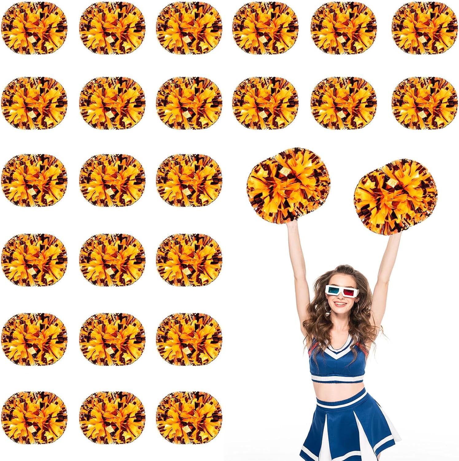 Cheerleader Pom Poms 24 Pack Sports Dance Cheering Plastic Metallic Cheerleading Pom Poms for Kids Adults.