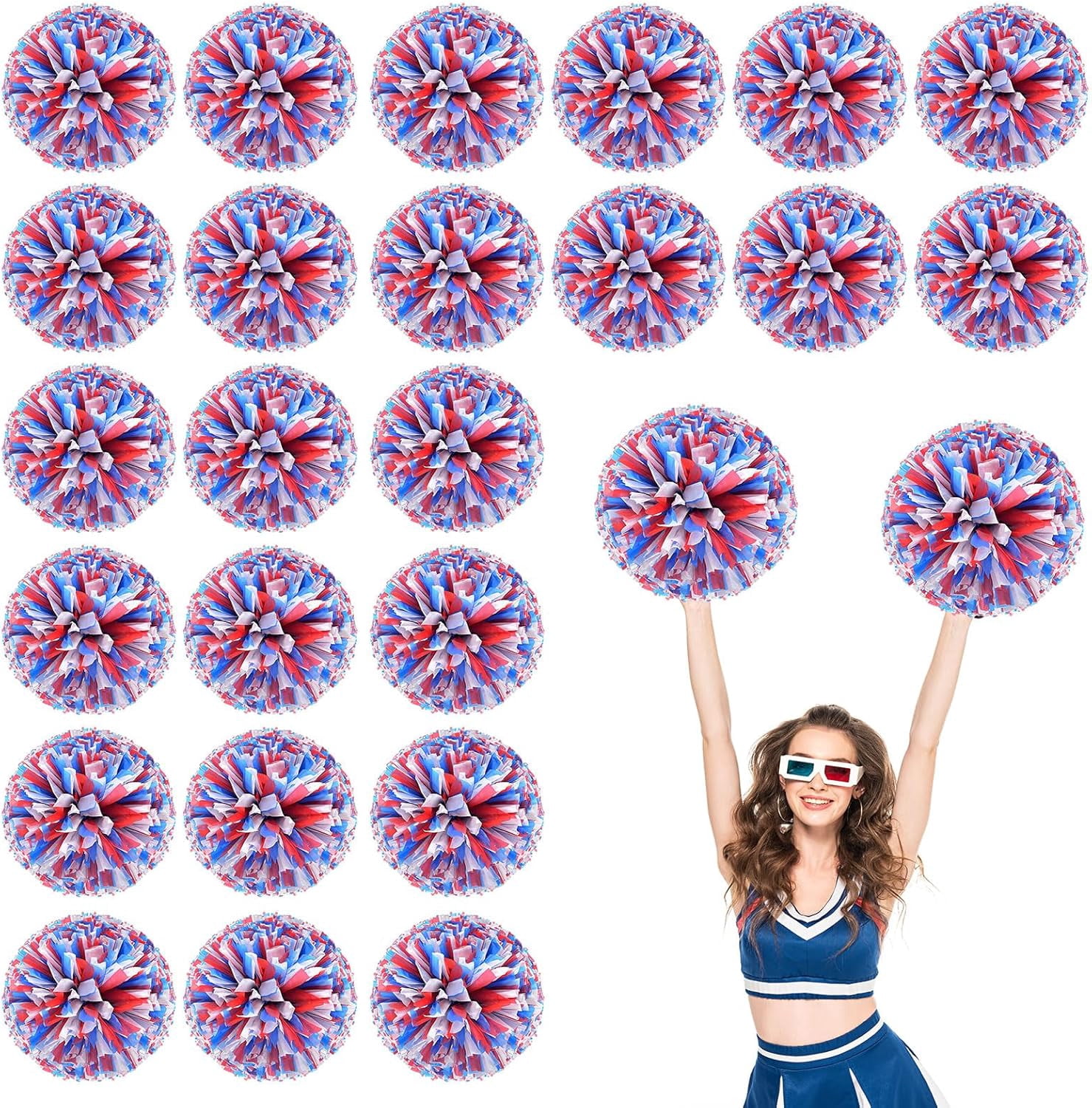 Cheerleader Pom Poms 24 Pack Sports Dance Cheering Plastic Metallic Cheerleading Pom Poms for Kids Adults