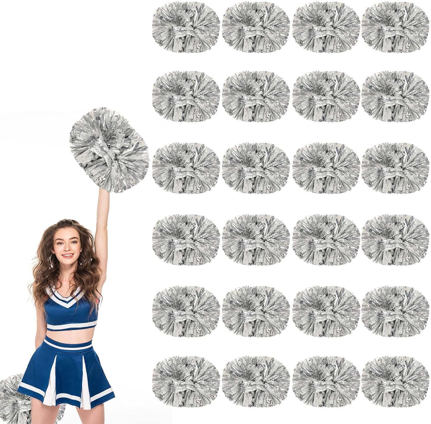 Cheerleader Pom Poms 24 Pack Sports Dance Cheering Plastic Metallic Cheerleading Pom Poms for Kids Adults.