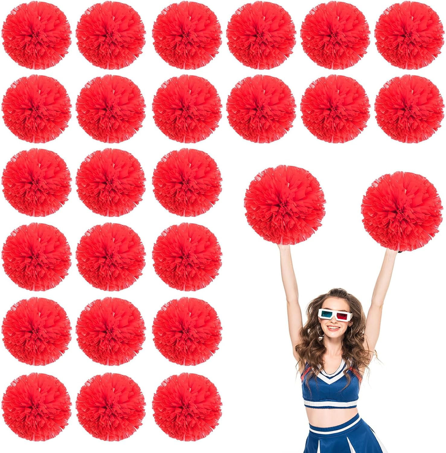 Cheerleader Pom Poms 24 Pack Sports Dance Cheering Plastic Metallic Cheerleading Pom Poms for Kids Adults-Ring Style