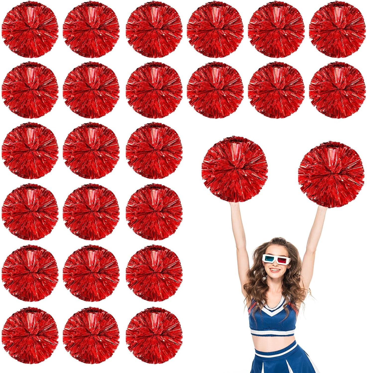 Cheerleader Pom Poms 24 Pack Sports Dance Cheering Plastic Metallic Cheerleading Pom Poms for Kids Adults