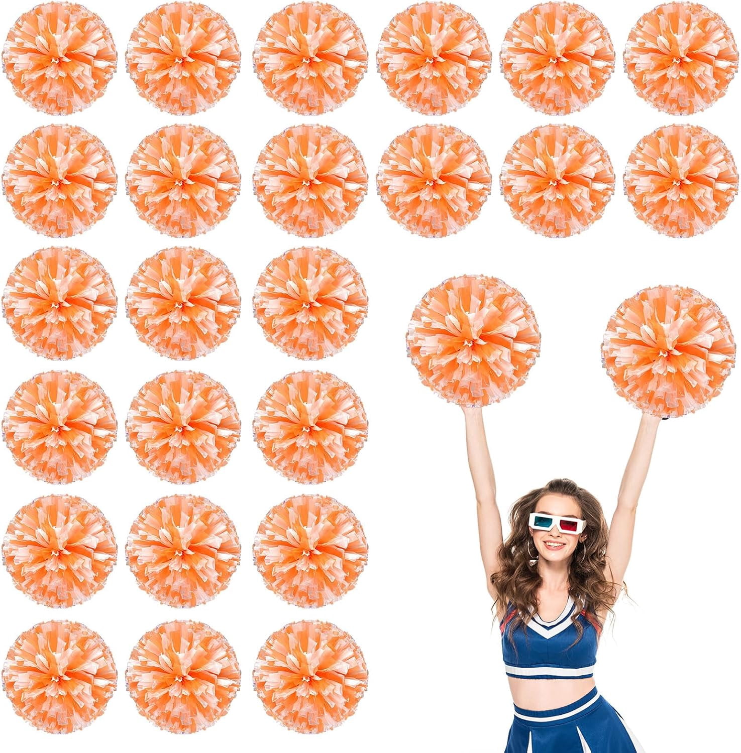Cheerleader Pom Poms 24 Pack Sports Dance Cheering Plastic Metallic Cheerleading Pom Poms for Kids Adults-Ring Style