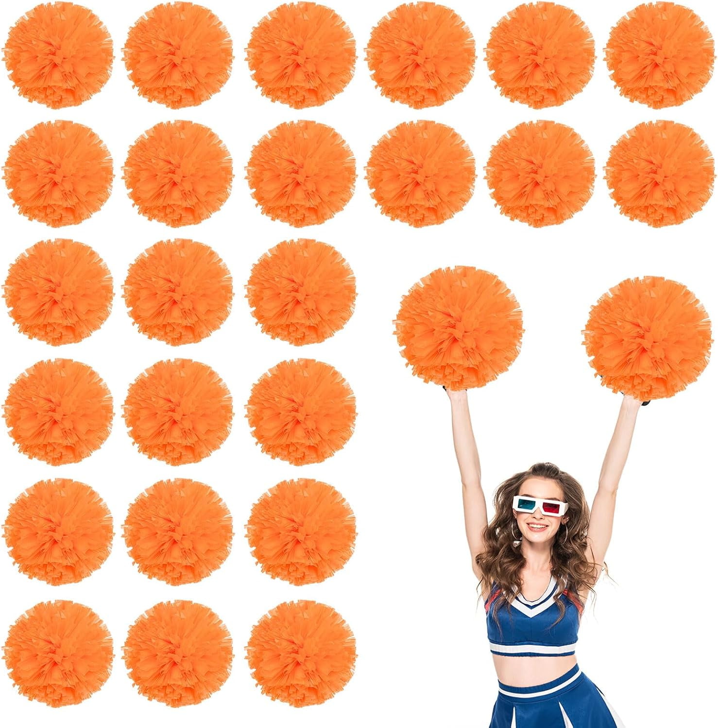 Cheerleader Pom Poms 24 Pack Sports Dance Cheering Plastic Metallic Cheerleading Pom Poms for Kids Adults-Ring Style