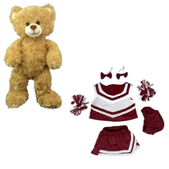 Cheerleader Taffy Bear Plush Toy - 16-Inch Maroon & White Cheerleader Bear Stuffed Animal for Kids & Collectors, Ideal for Cheerleading Fans