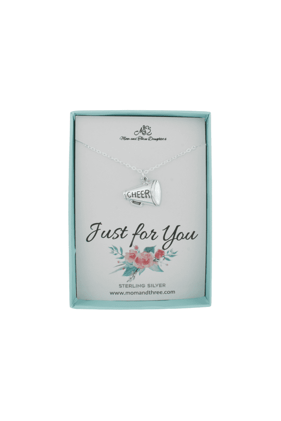 Cheerleader necklace for her. Megaphone charm on an 18 inch sterling silver cable chain. Gift for cheerleader. Cheer mom