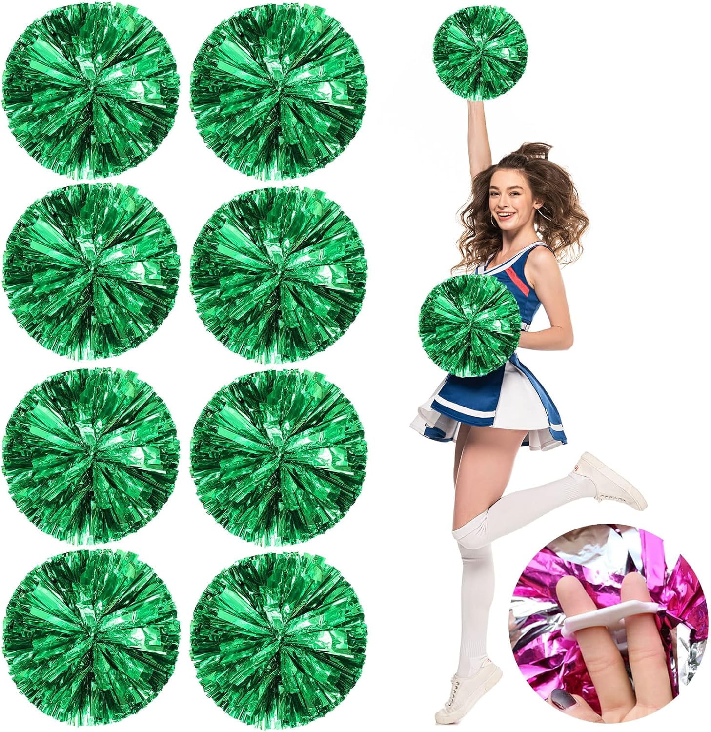 Cheerleader ponpon, Cheerleading Pom Poms, Premium Metallic Pom Poms Set Cheering Hand Flowers Handle Dance Pom Poms Cheering Squad Pompoms for Football Basketball Cheers