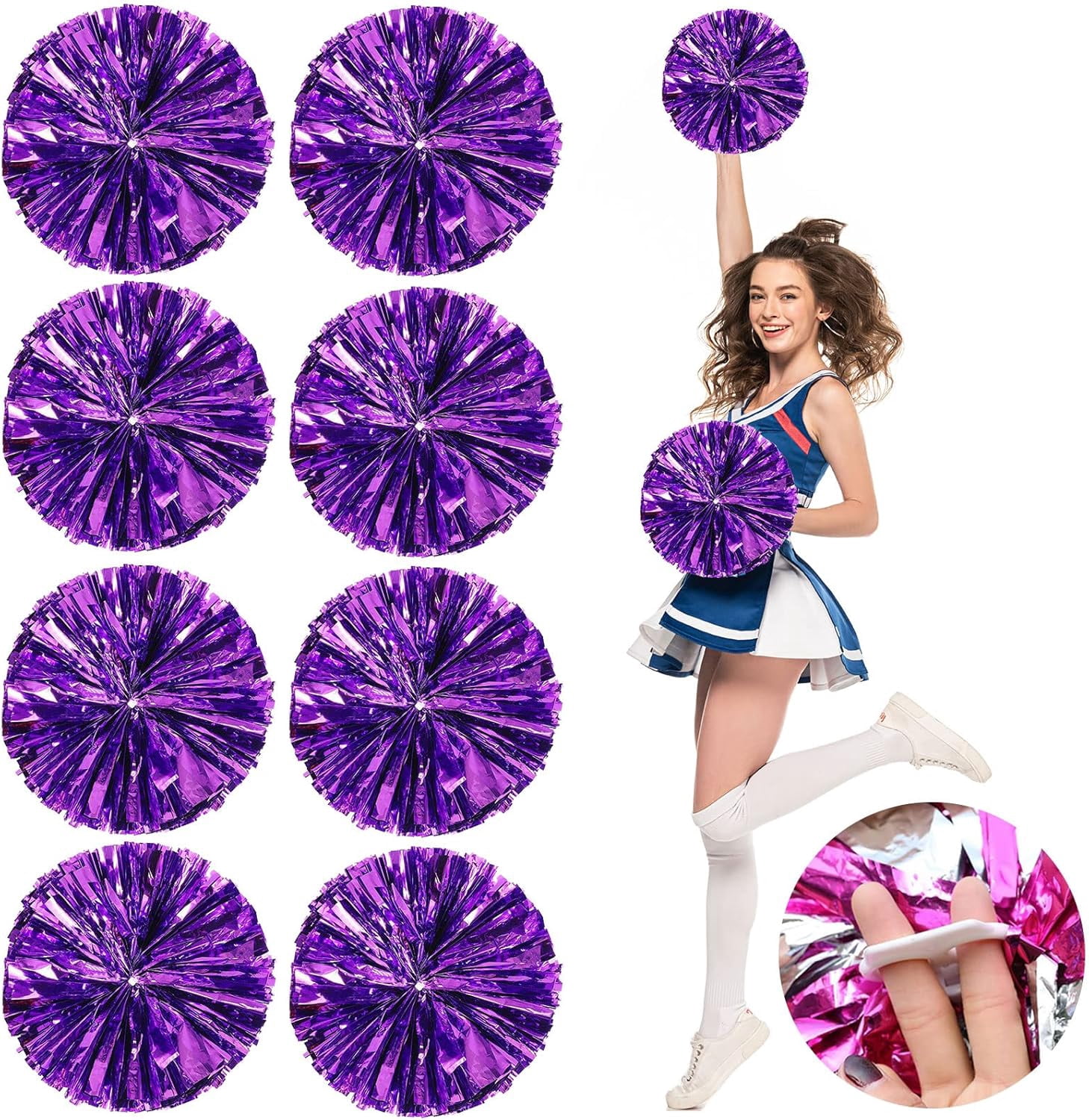 Cheerleader ponpon, Cheerleading Pom Poms, Premium Metallic Pom Poms Set Cheering Hand Flowers Handle Dance Pom Poms Cheering Squad Pompoms for Football Basketball Cheers