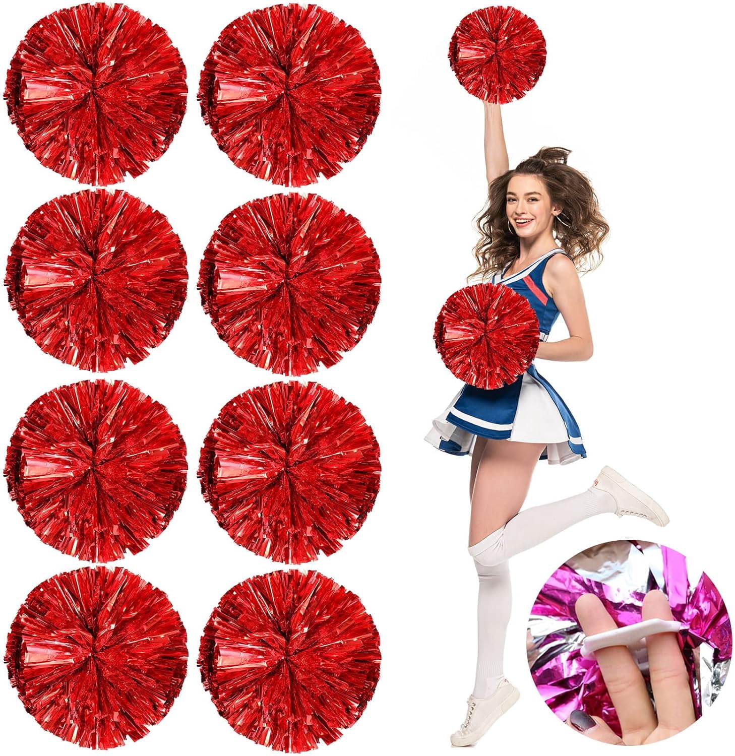 Cheerleader ponpon, Cheerleading Pom Poms, Premium Metallic Pom Poms Set Cheering Hand Flowers Handle Dance Pom Poms Cheering Squad Pompoms for Football Basketball Cheers