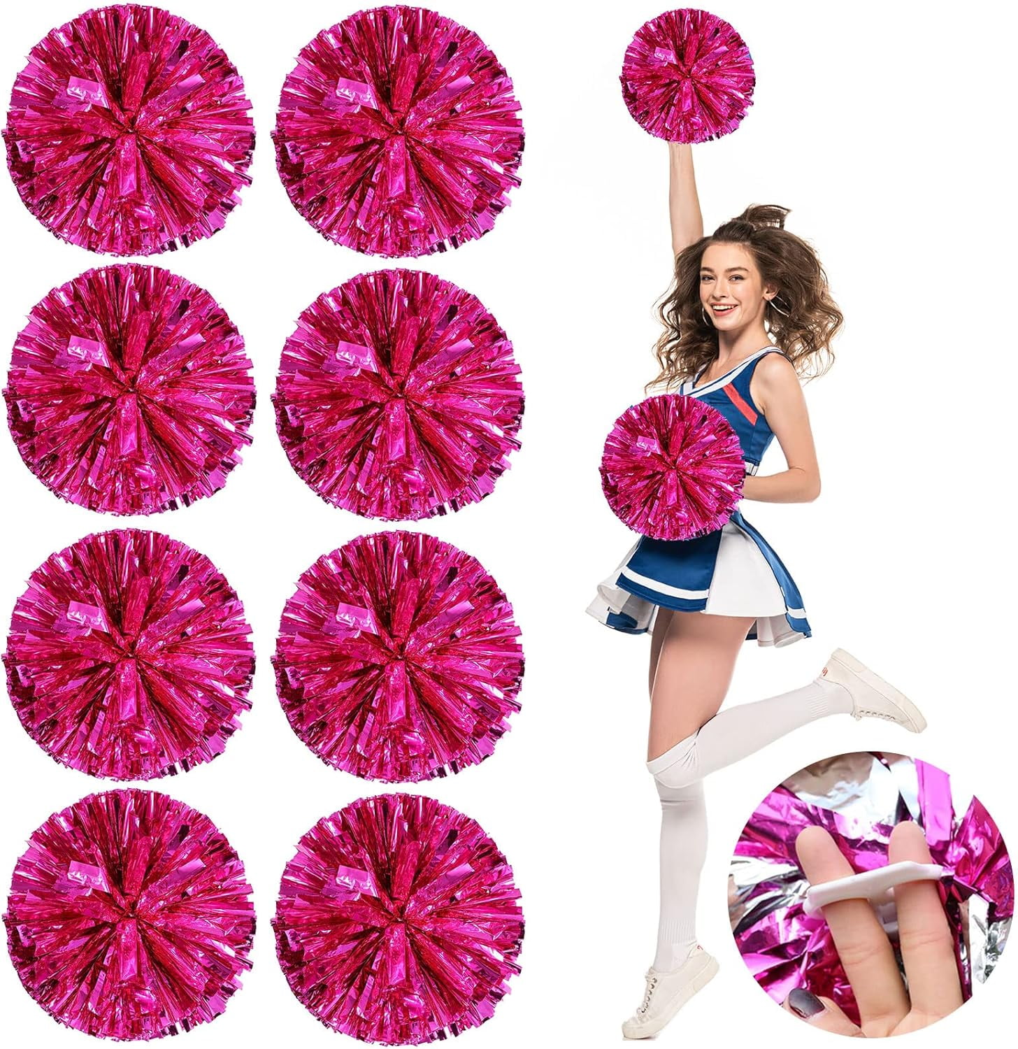 Cheerleader ponpon, Cheerleading Pom Poms, Premium Metallic Pom Poms Set Cheering Hand Flowers Handle Dance Pom Poms Cheering Squad Pompoms for Football Basketball Cheers