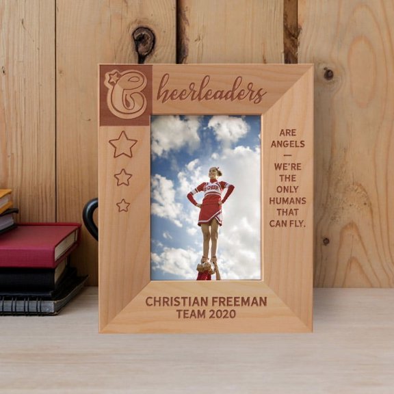 Cheerleaders Are Angels Personalized Wooden Frame 3 1/2" x 5" Brown (Vertical)