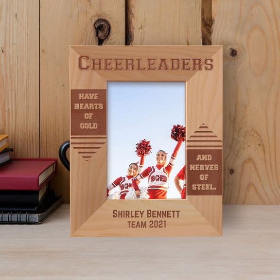 Cheerleaders Have Hearts Of Gold Personalized Wooden Frame 3 1/2" x 5" Brown (Vertical)