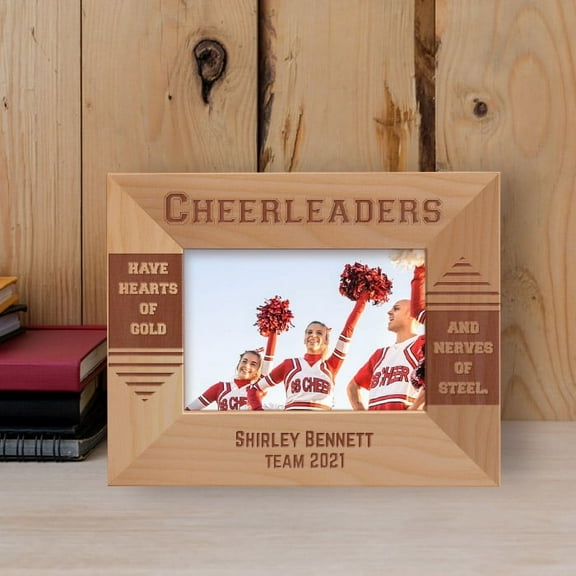 Cheerleaders Have Hearts Of Gold Personalized Wooden Frame-5" x 3 1/2" Brown Horizontal