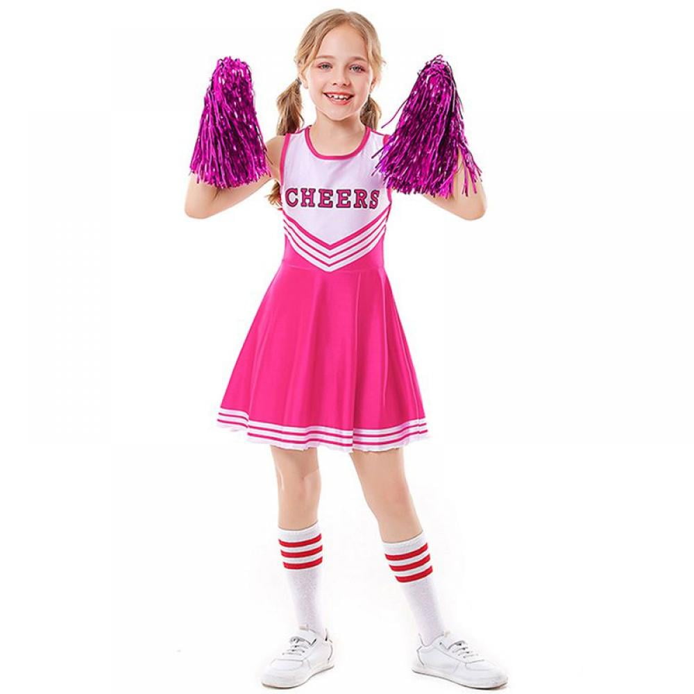 CK820 Pink Cheerleader Sports School Girls Toddler Book Week Costume Poms  Poms