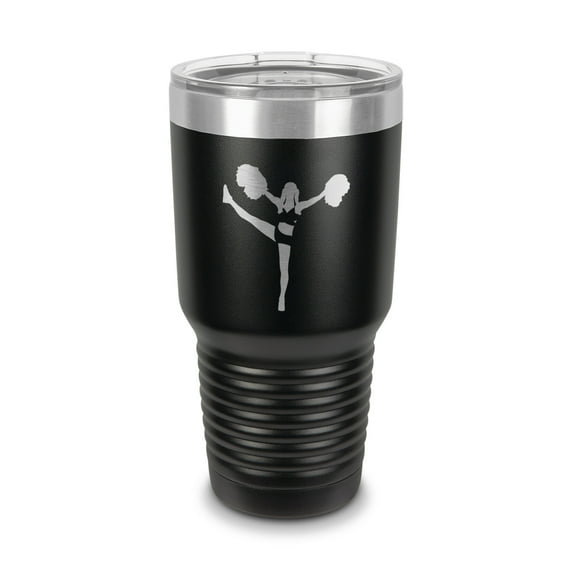 Cheerleading Cheerleader Tumbler 30 oz - Laser Engraved w/ Clear Lid - Stainless Steel - Vacuum Insulated - Double Walled - Travel Mug - cheer v2 - Black
