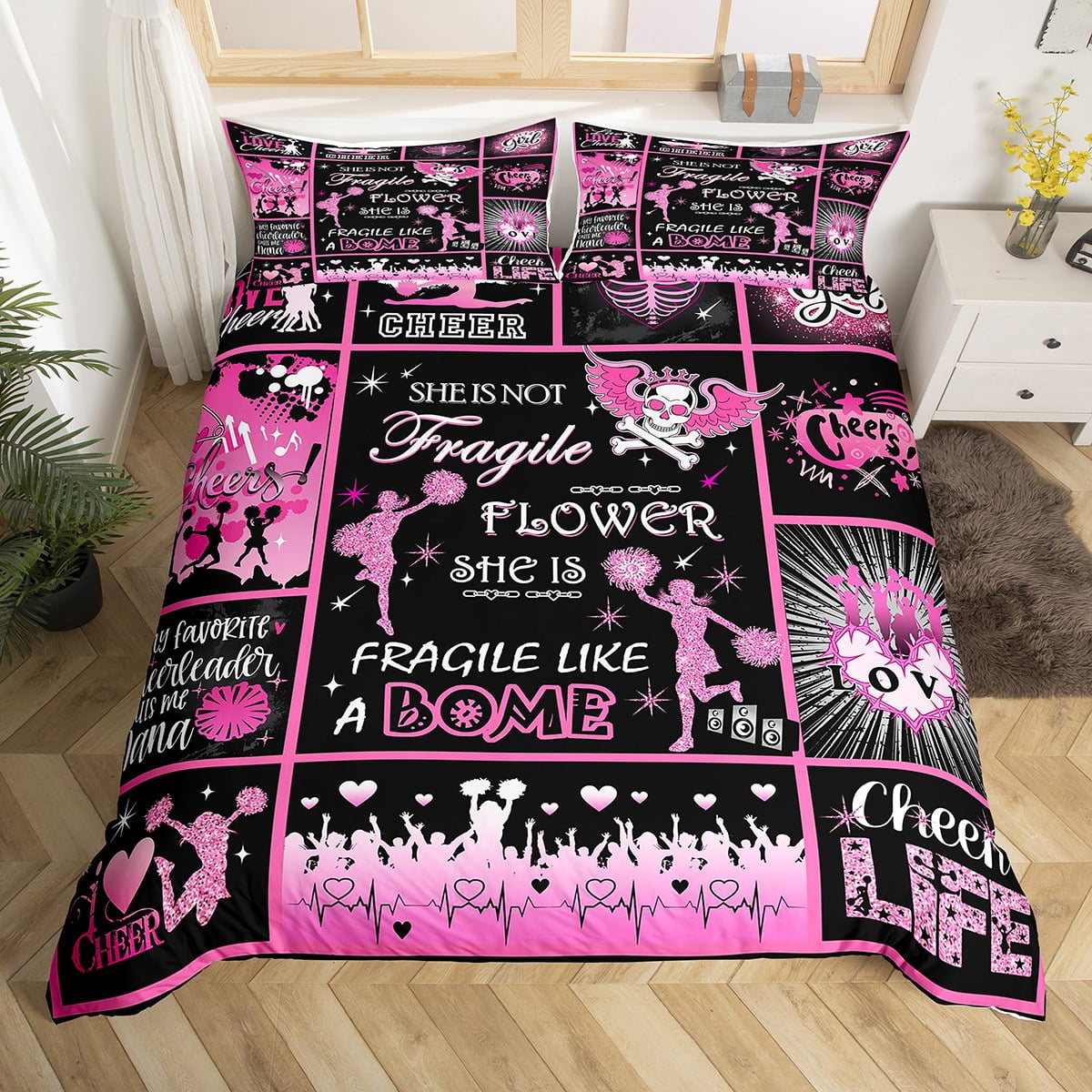 Cheerleading Duvet Cover Twin, Cheerleader Loves Bedding Set For Kids Teens  Women Bedroom, Cheer Dancer Comforter Cover Geometric Plaid Starry Sky Bed  Set For Girls Cheerleading Gifts, Pink Black - Walmart.com