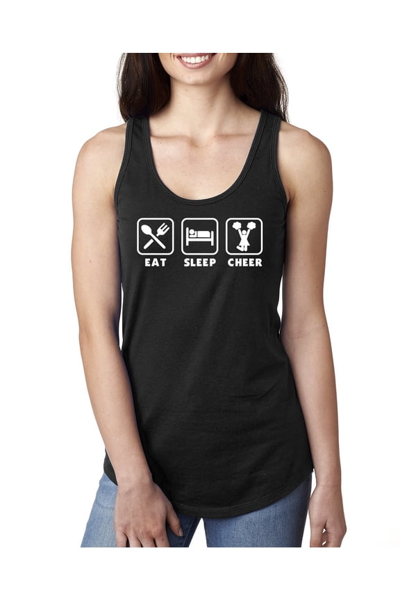 Cheerleading Eat Sleep Cheer Girl Sports Ladies Racerback Tank Top, Black, Small