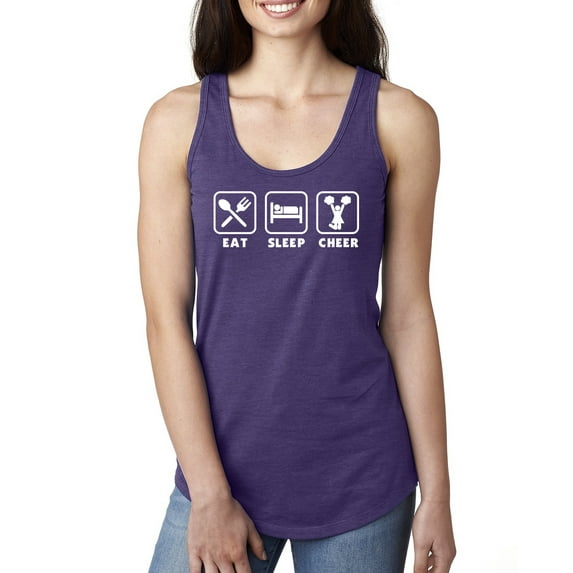 Cheerleading Eat Sleep Cheer Girl Sports Ladies Racerback Tank Top, Purple Rush, Large