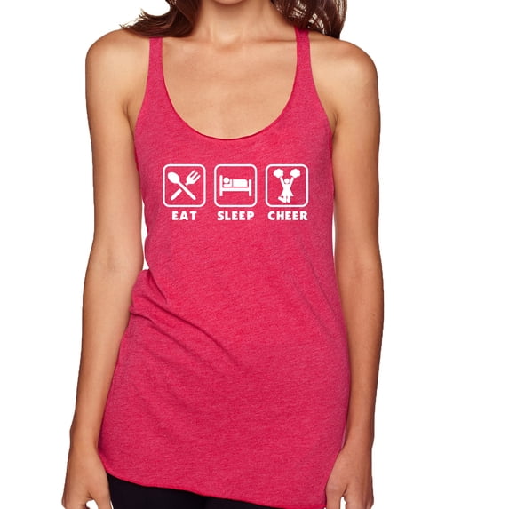 Cheerleading Eat Sleep Cheer Girl Sports Tri-Blend Racerback Tank Top, Shocking Pink, Small