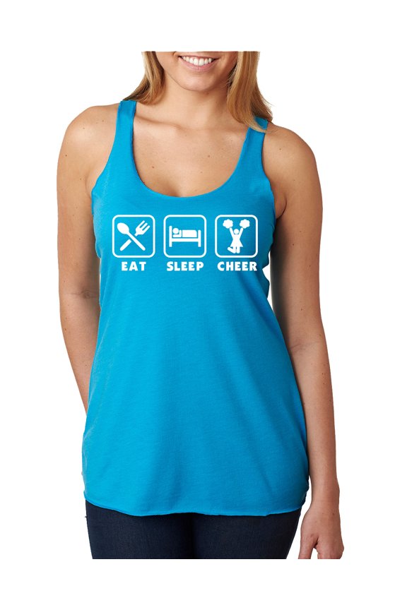 Cheerleading Eat Sleep Cheer Girl Sports Tri-Blend Racerback Tank Top, Vintage Turquoise, Small