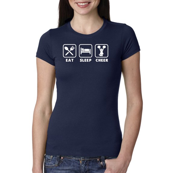 Cheerleading Eat Sleep Cheer Girl Sports Womens Slim Fit Junior Tee, Navy, 2XL