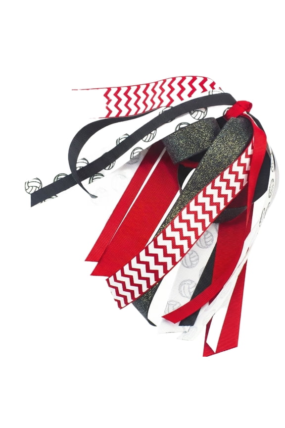 Cheerleading Hair Accessories Ribbon Streamer Hair Ties 10-Pack Cheerleader Competition Hair Bands For Teens Sports Events Red & White Chevron Black Glittery Hair Streamers