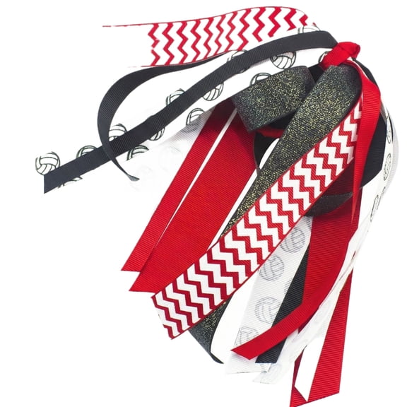 Cheerleading Hair Accessories Ribbon Streamer Hair Ties 10-Pack Cheerleader Competition Hair Bands For Teens Sports Events Red & White Chevron Black Glittery Hair Streamers