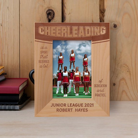 Cheerleading Is A Sport That Requires A Lot Of Dedication And Practice Personalized Wooden Frame 3 1/2" x 5" Brown (Vertical)