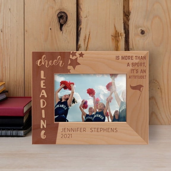 Cheerleading Is More Than A Sport, It's An Attitude Personalized Wooden Frame-5" x 3 1/2" Brown Horizontal