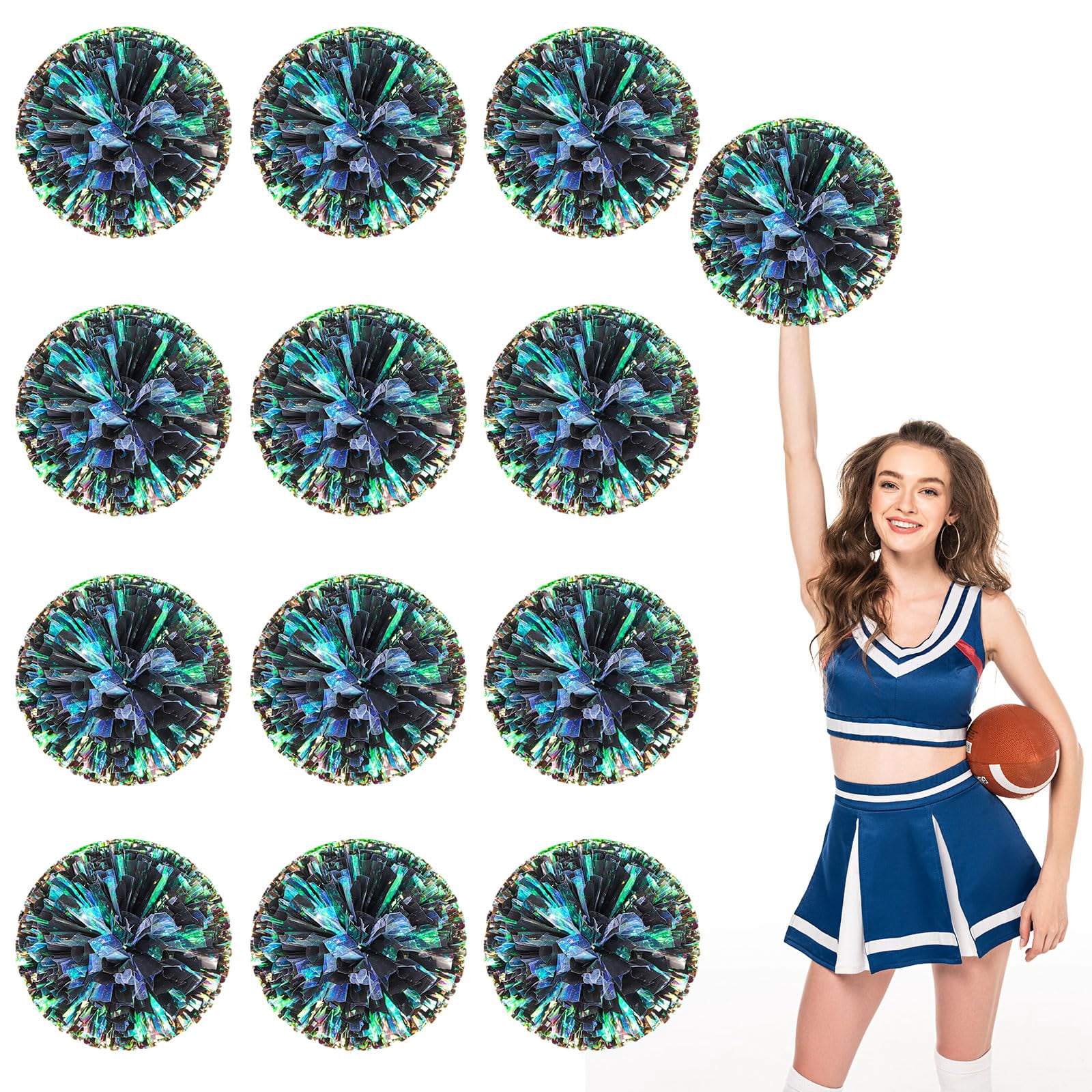 Cheerleading Pom Poms 12 Pcs with Finger Holes, Cheer Pom Poms for Dance and Sports Events, Cheerleading Poms for Team Spirit and Festivals, Matches