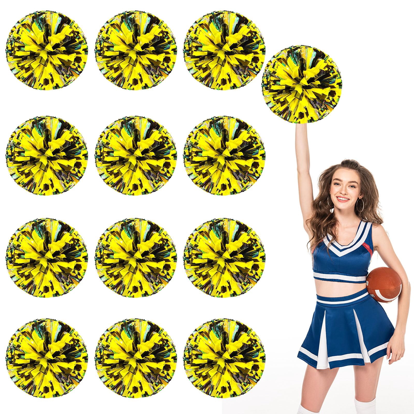 Cheerleading Pom Poms 12 Pcs with Finger Holes, Cheer Pom Poms for Dance and Sports Events, Cheerleading Poms for Team Spirit and Festivals, Matches