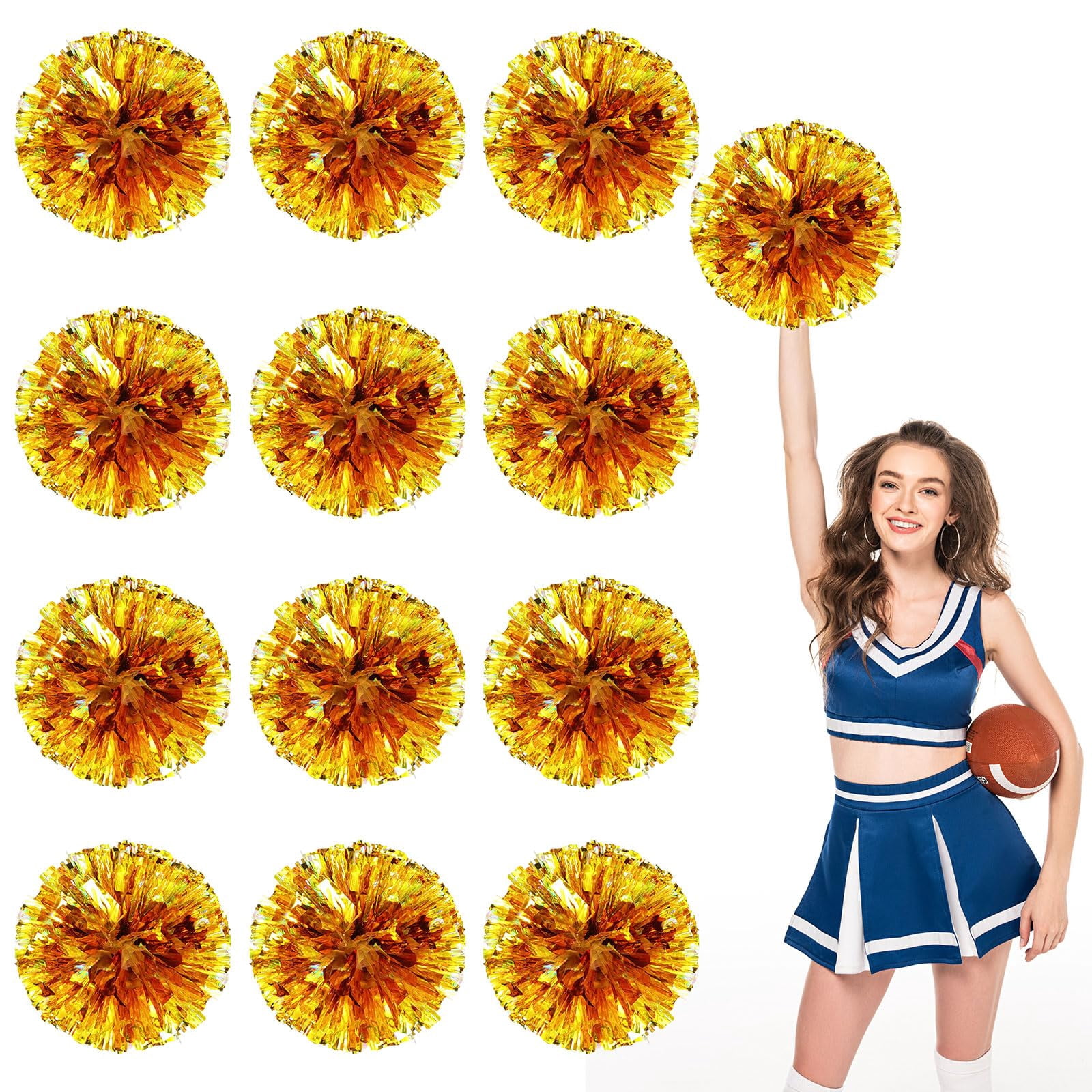 Cheerleading Pom Poms 12 Pcs with Finger Holes, Cheer Pom Poms for Dance and Sports Events, Cheerleading Poms for Team Spirit and Festivals, Matches