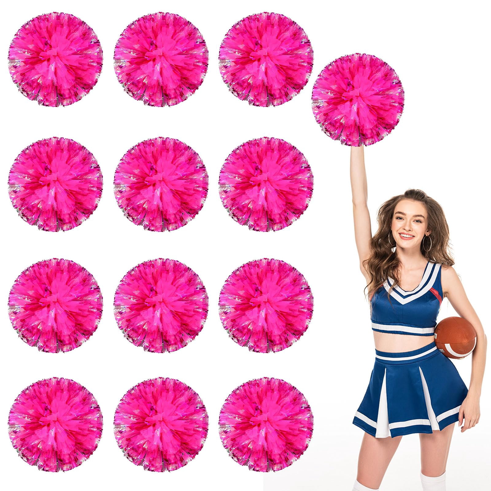 Cheerleading Pom Poms 12 Pcs, with Four Finger Handle Cheerleading Handheld Squad Pompoms for Sports Team Cheer Spirit Games Dance Party Adults