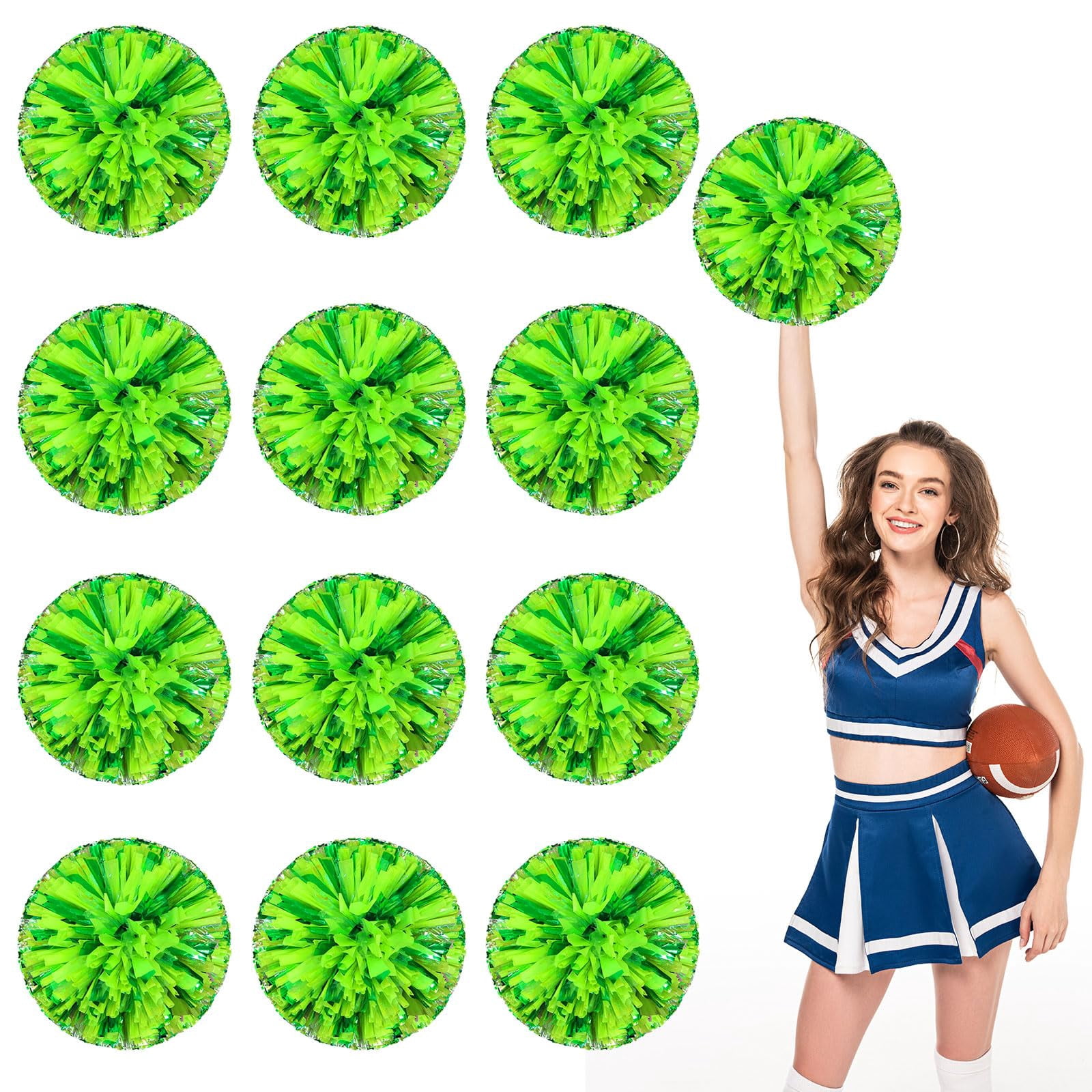 Cheerleading Pom Poms 12 Pcs, with Four Finger Handle Cheerleading Handheld Squad Pompoms for Sports Team Cheer Spirit Games Dance Party Adults
