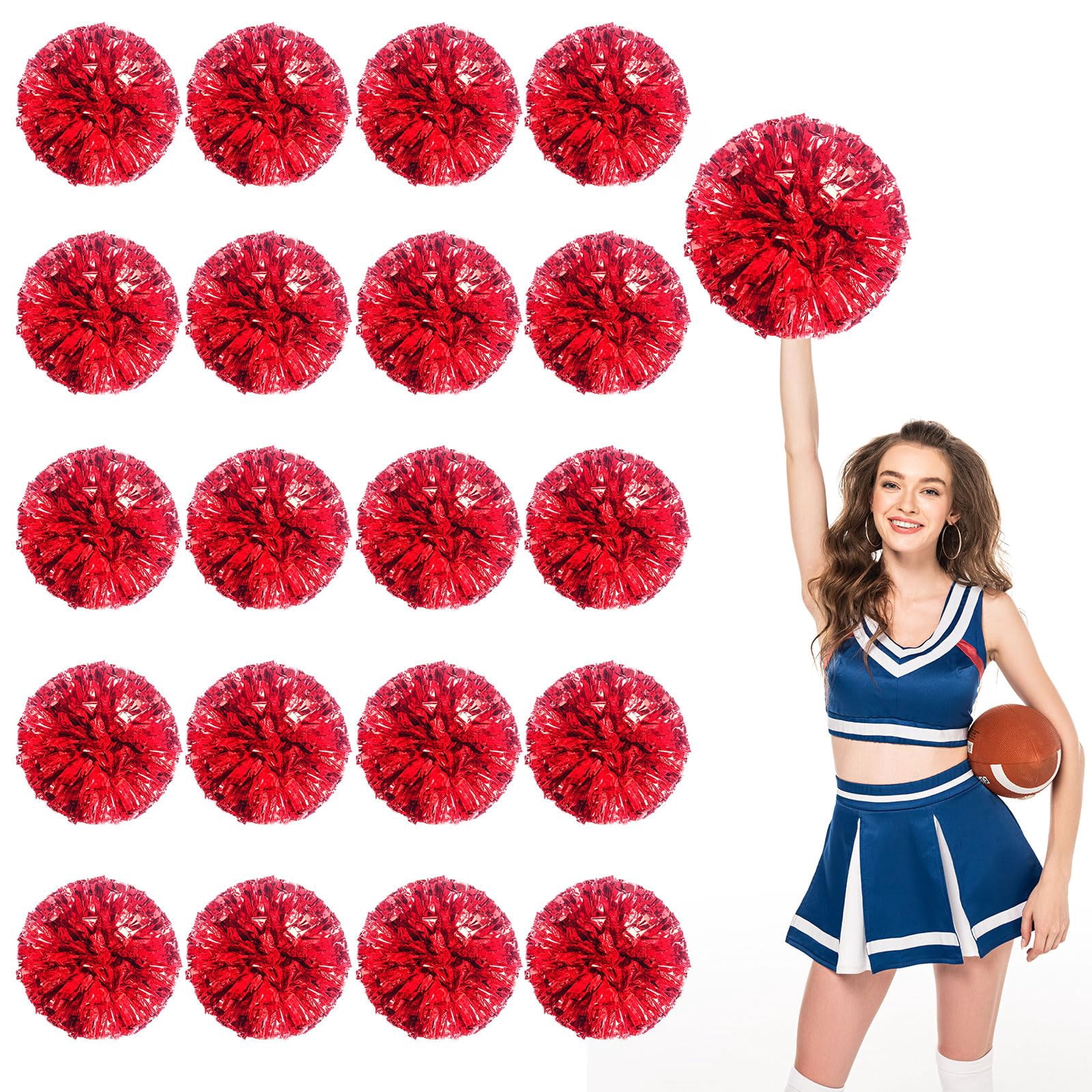 Cheerleading Pom Poms 12 Pcs with Straight Handle, Handheld Squad Pompoms for Sports Team Cheer Spirit Games, Dance Party Adults