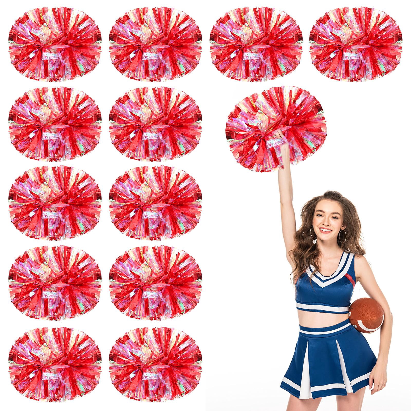 Cheerleading Pom Poms 14 Pcs with Handle Style, Handheld Squad Pompoms for Sports Team Cheer Spirit Games Dance Party Adults