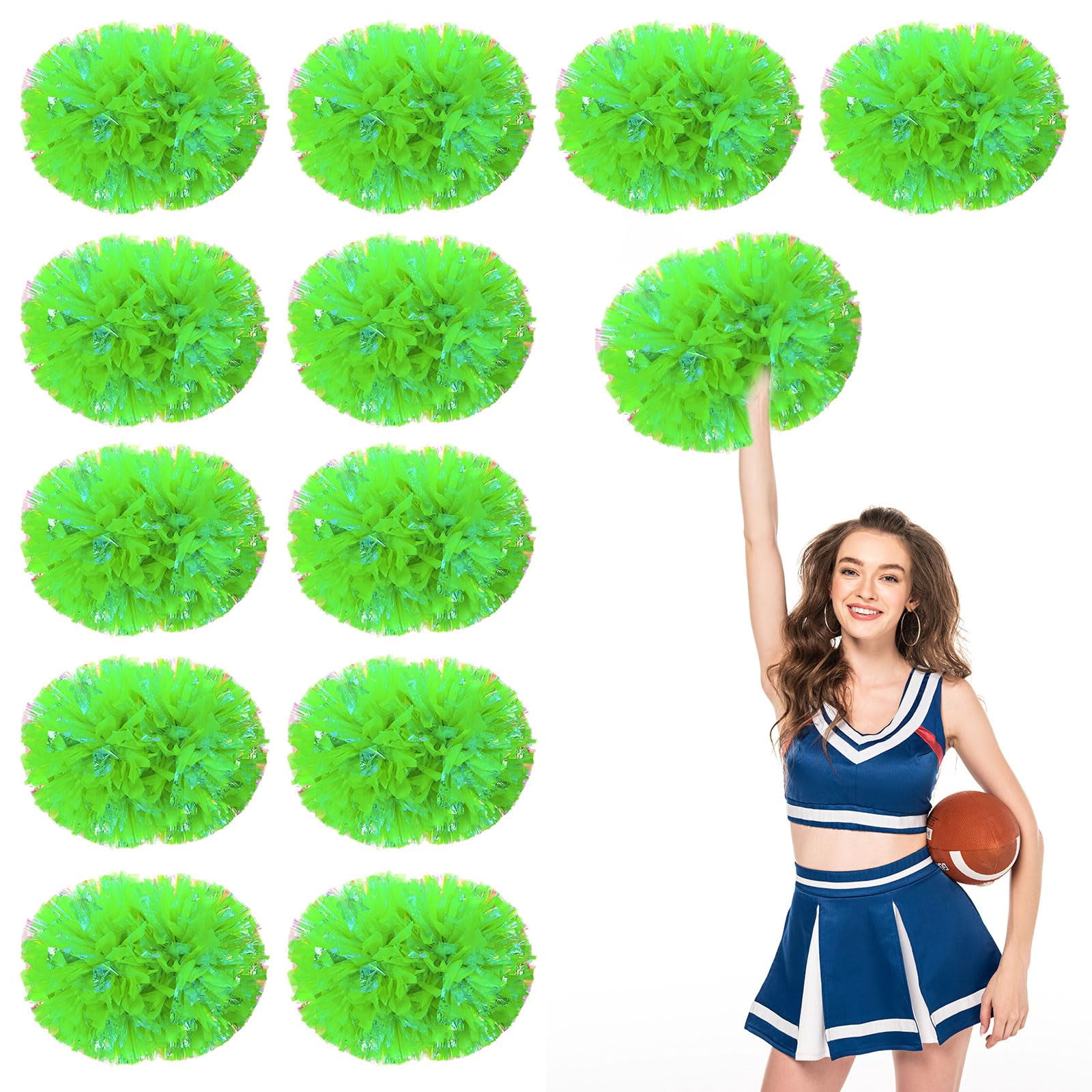 Cheerleading Pom Poms 14 Pcs with Handle Style, Handheld Squad Pompoms for Sports Team Cheer Spirit Games Dance Party Adults