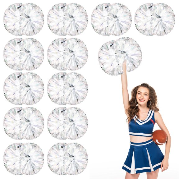 Cheerleading Pom Poms 14 Pcs with Handle Style, Handheld Squad Pompoms for Sports Team Cheer Spirit Games Dance Party Adults