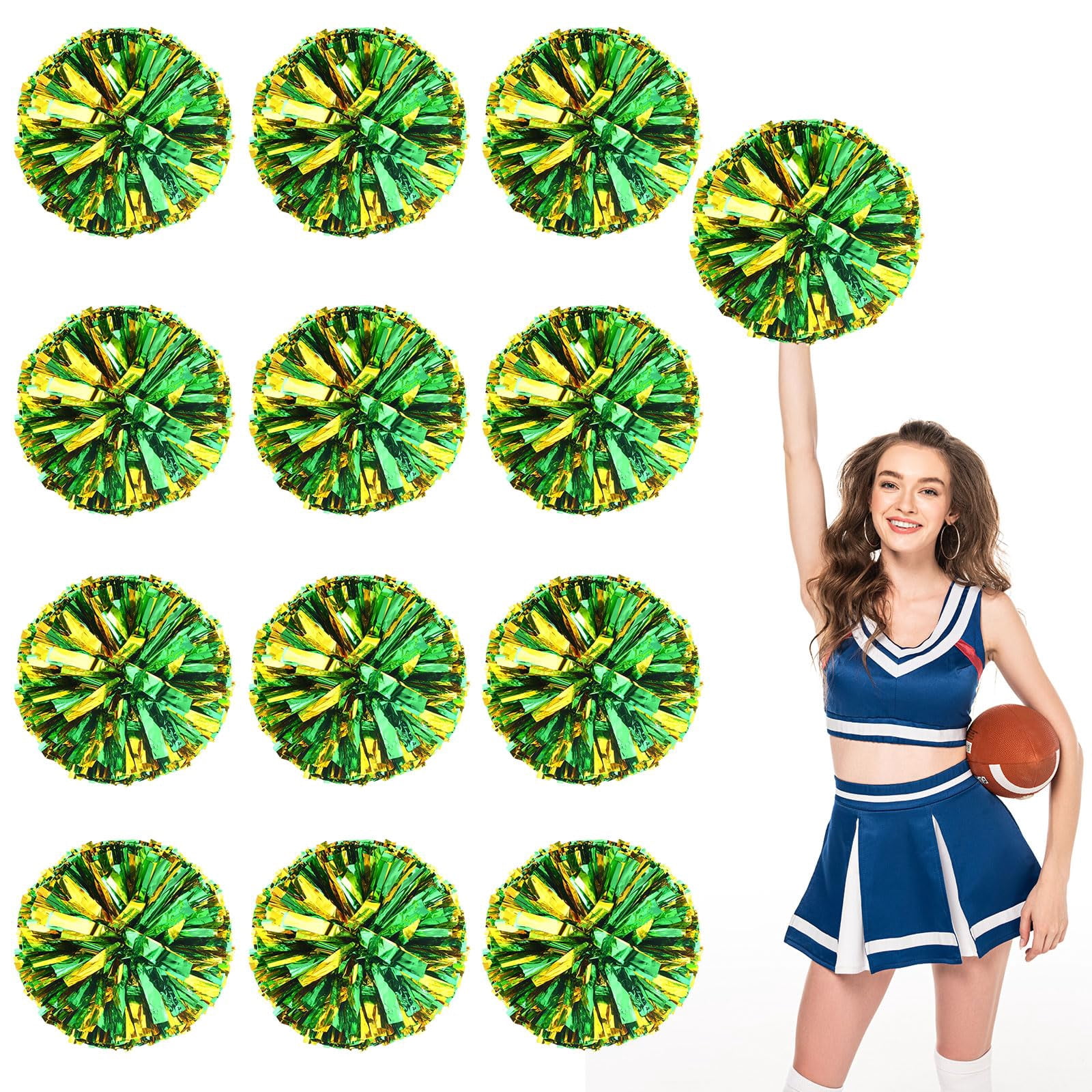 Cheerleading Pom Poms 14 Pcs with Straight Handle, Handheld Squad Pompoms for Sports Team Cheer Spirit Games, Dance Party Adults