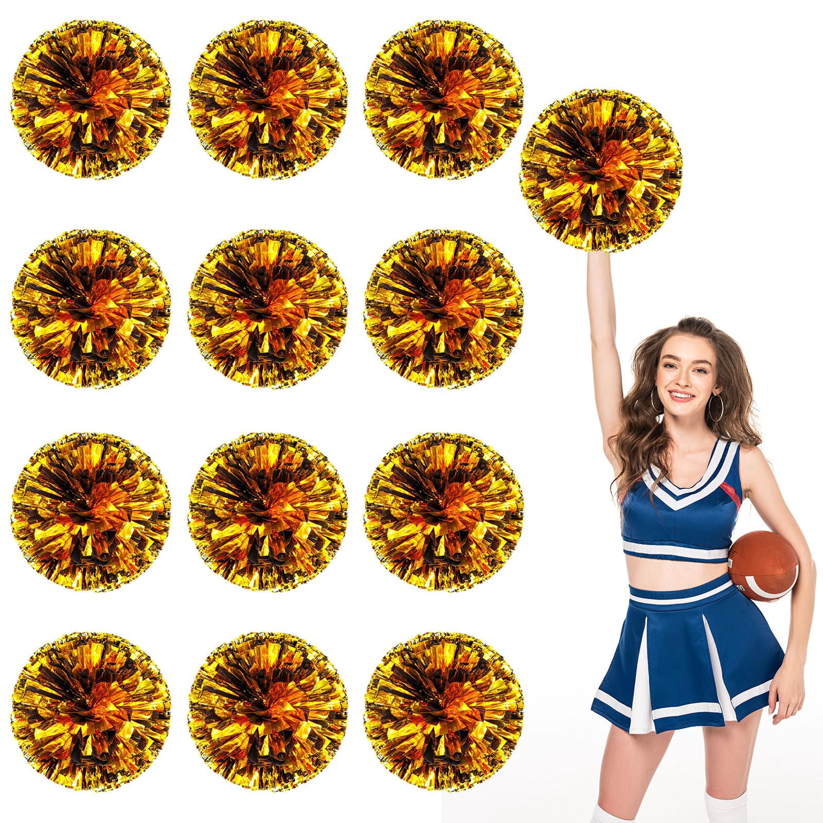 Cheerleading Pom Poms 14 Pcs with Straight Handle, Handheld Squad Pompoms for Sports Team Cheer Spirit Games, Dance Party Adults