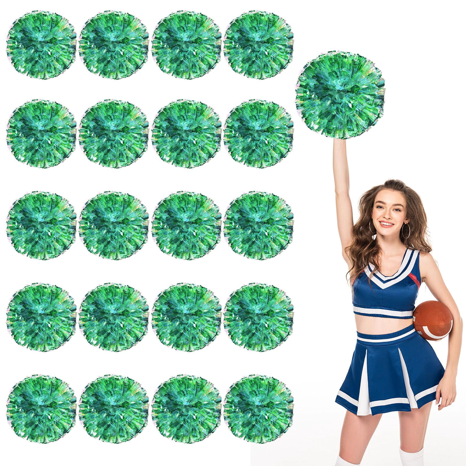 Cheerleading Pom Poms 18 Pcs with Finger Holes, Cheer Pom Poms for Dance and Sports Events, Cheerleading Poms for Team Spirit and Festivals, Matches