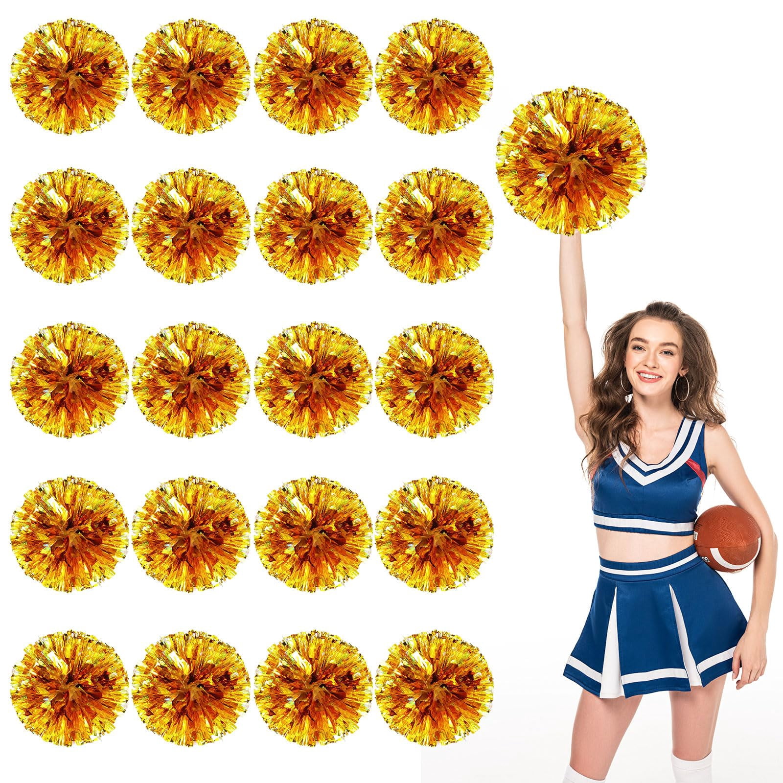 Cheerleading Pom Poms 18 Pcs with Finger Holes, Cheer Pom Poms for Dance and Sports Events, Cheerleading Poms for Team Spirit and Festivals, Matches