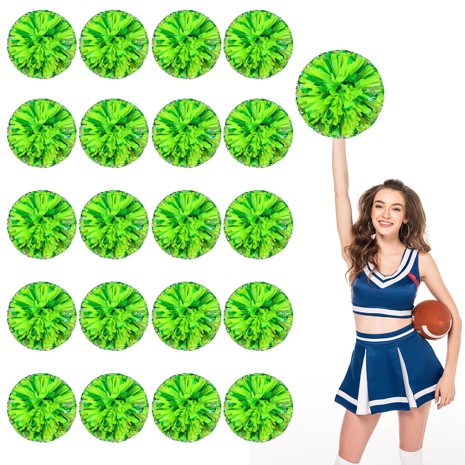 Cheerleading Pom Poms 18 Pcs, with Four Finger Handle Cheerleading Handheld Squad Pompoms for Sports Team Cheer Spirit Games Dance Party Adults